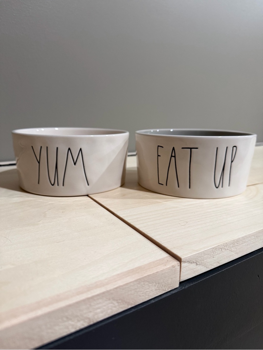 Rae Dunn Artisan Collection YUM & EAT UP Pet Bowls Set of 2 Ceramic
